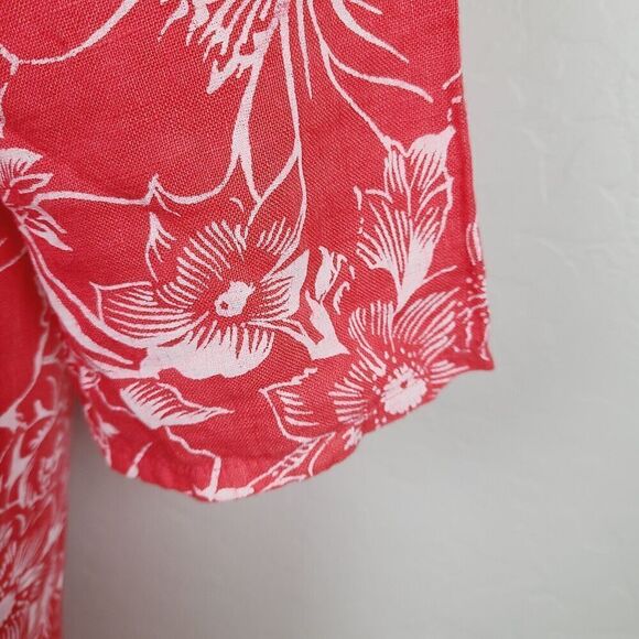 Woolovers Linen‎ Pocket Tunic Dress 6 Coral Pink 100% Linen Floral Hawaiian - Picture 5 of 10